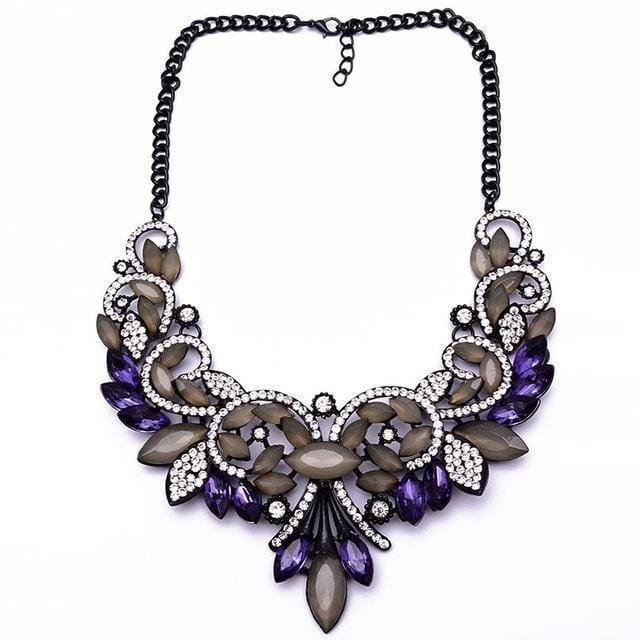 Women Colorful Crystal And Rhinestone Statement Necklace-Purple-JadeMoghul Inc.