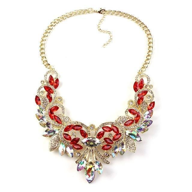 Women Colorful Crystal And Rhinestone Statement Necklace-Red-JadeMoghul Inc.