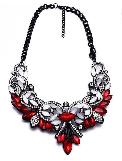 Women Colorful Crystal And Rhinestone Statement Necklace-Red White-JadeMoghul Inc.