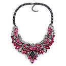 Women Colorful Crystal And Rhinestone Statement Necklace-Rose Red-JadeMoghul Inc.