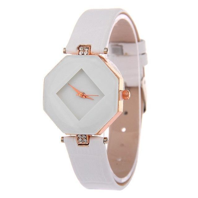 Women Colorful Hexagonal Mirror Dial And Crystal Watch-White-JadeMoghul Inc.