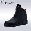 Women Comfortable Chunky Heels Front Zipper Ankle Boots-Black Thick Plush-34-JadeMoghul Inc.