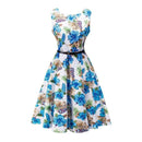 Women Cotton Floral Print Vintage Dress With Belt-5-S-JadeMoghul Inc.