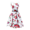 Women Cotton Floral Print Vintage Dress With Belt-9-S-JadeMoghul Inc.