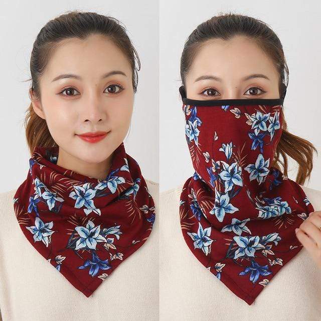 Women Cotton Mask Scarf Face Mascarillas Wraps Floral Print Lady Warm Neck Scarves Foulard Bandana Reusable Outdoor Riding Masks AExp