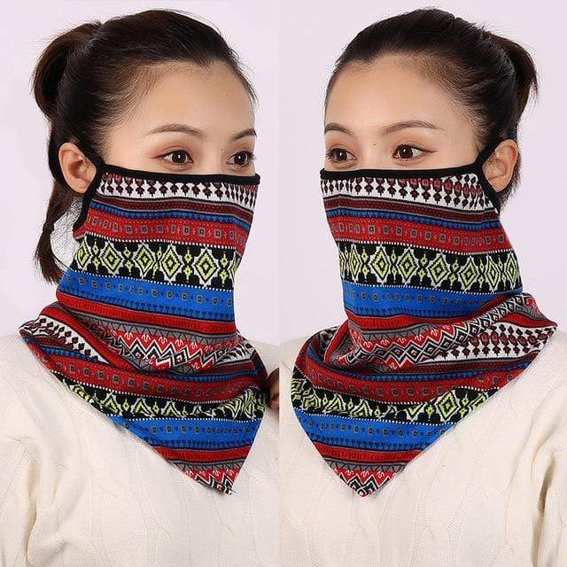 Women Cotton Mask Scarf Face Mascarillas Wraps Floral Print Lady Warm Neck Scarves Foulard Bandana Reusable Outdoor Riding Masks AExp