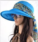 Women Cotton Visor Hat With Printed Silk Scarf Ribbon-Blue-China-JadeMoghul Inc.