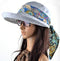 Women Cotton Visor Hat With Printed Silk Scarf Ribbon-gray-China-JadeMoghul Inc.