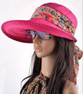 Women Cotton Visor Hat With Printed Silk Scarf Ribbon-Red-China-JadeMoghul Inc.