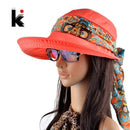 Women Cotton Visor Hat With Printed Silk Scarf Ribbon-Red-China-JadeMoghul Inc.