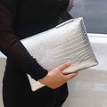 Women Crocodile Embossed Patent Leather Clutch Bag