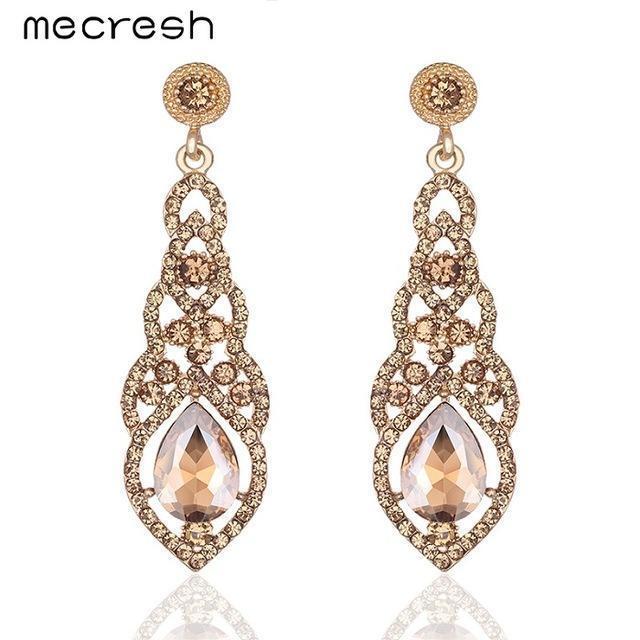 Women Crystal Wedding Earrings In Silver Or Gold-Champagne-JadeMoghul Inc.