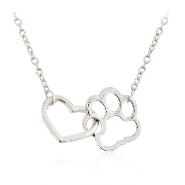 Women Cute Animal Dog / Cat Love Heart Pendant Necklace-Silver-JadeMoghul Inc.