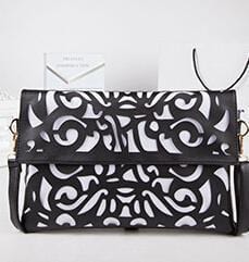 Women Cutwork Envelope Clutch Bag With Detachable Shoulder Strap-black with white-JadeMoghul Inc.