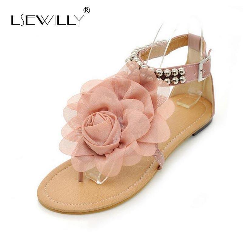 Women Delicate Flower Sandals With Buckle Closure-Beige-4-JadeMoghul Inc.