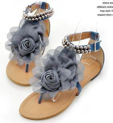 Women Delicate Flower Sandals With Buckle Closure-Blue-4-JadeMoghul Inc.