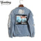 Women Denim Jacket with Patchwork and Distressed Detailing-blue color-S-JadeMoghul Inc.