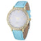 Women Diamond Analog Leather Strap Wrist Watch-Sky Blue-JadeMoghul Inc.