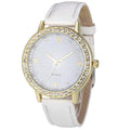 Women Diamond Analog Leather Strap Wrist Watch-White-JadeMoghul Inc.
