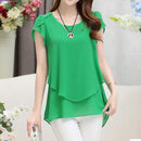 Women Double layered Chiffon Shirt Top-Green-XXXL-JadeMoghul Inc.
