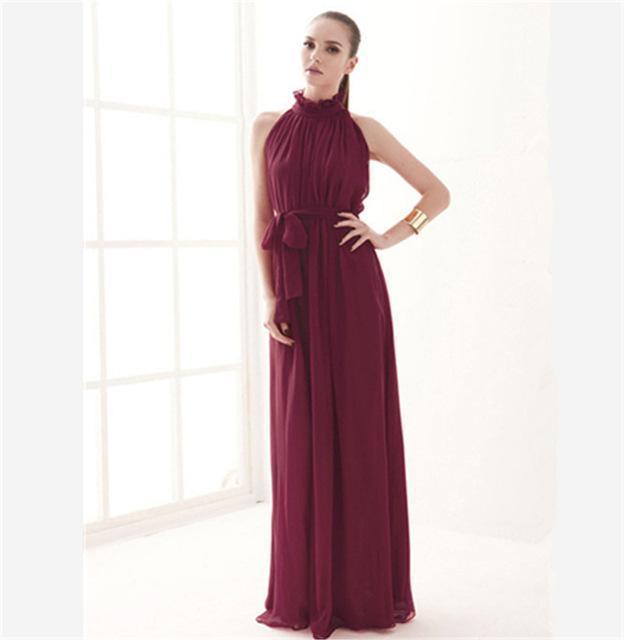 Elegant Bohemian Maxi Dress - Chiffon Halter Long Dress