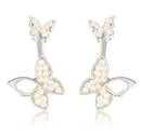 Women Ear Back Butterfly Stud Earrings With Crystal Detailing-silver pearl-JadeMoghul Inc.