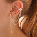 Women Ear Cuffs With stones And Chains And Feather Design-ES667 Silver-JadeMoghul Inc.