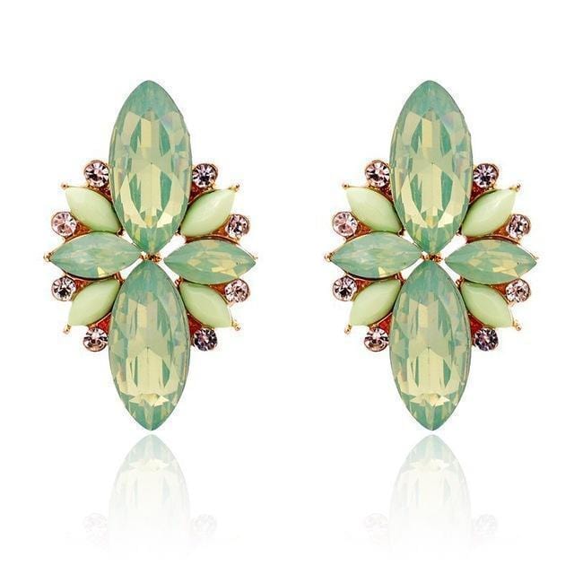 Women Elegant Crystal Stone Stud Earrings-Opal Green-JadeMoghul Inc.