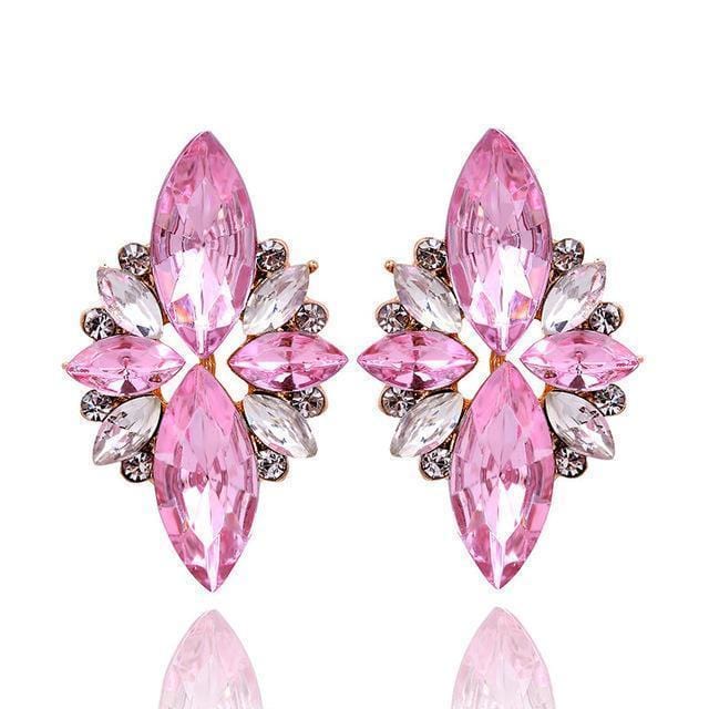 Women Elegant Crystal Stone Stud Earrings-pink 1-JadeMoghul Inc.