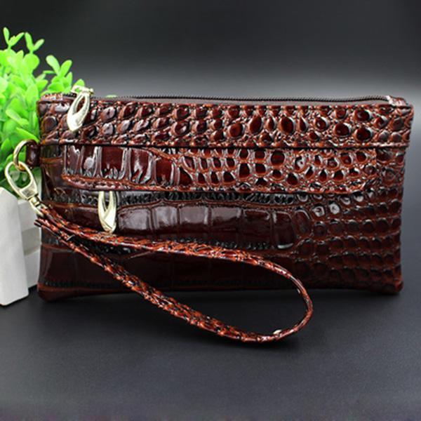 Women Embossed Patent Leather Wristlet-Coffee-JadeMoghul Inc.