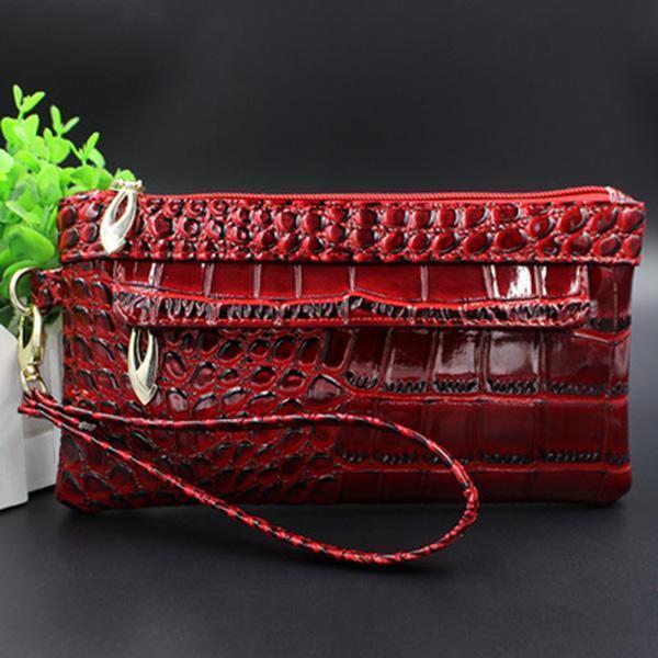 Women Embossed Patent Leather Wristlet-Red-JadeMoghul Inc.