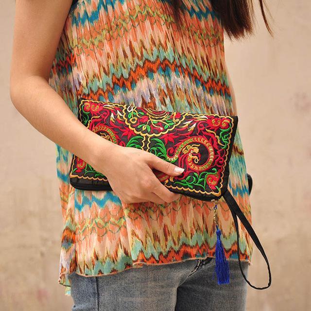 Women Embroidered Clutch Bag / Wristlet-double dragon-JadeMoghul Inc.