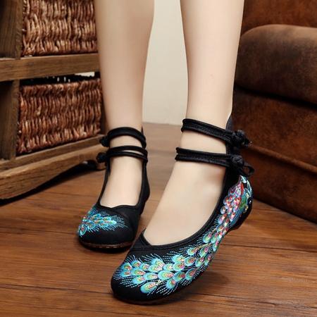 Women Embroidered Sequins Flat Shoes With Ankle Strap Closure-2-4-JadeMoghul Inc.