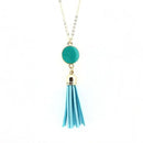 Women Enamel Disc Long Tassel Pendant Necklace-Gold Aqua-As Picture-77cm-JadeMoghul Inc.