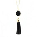 Women Enamel Disc Long Tassel Pendant Necklace-Gold Black-As Picture-77cm-JadeMoghul Inc.
