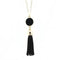 Women Enamel Disc Long Tassel Pendant Necklace-Gold Black-As Picture-77cm-JadeMoghul Inc.