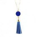 Women Enamel Disc Long Tassel Pendant Necklace-Gold Blue-As Picture-77cm-JadeMoghul Inc.
