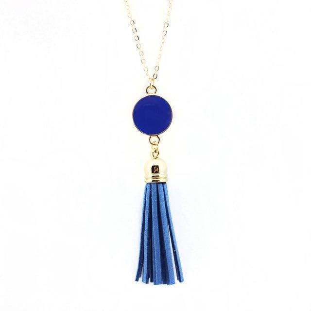 Women Enamel Disc Long Tassel Pendant Necklace-Gold Blue-As Picture-77cm-JadeMoghul Inc.