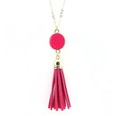 Women Enamel Disc Long Tassel Pendant Necklace-Gold Hot Pink-As Picture-77cm-JadeMoghul Inc.