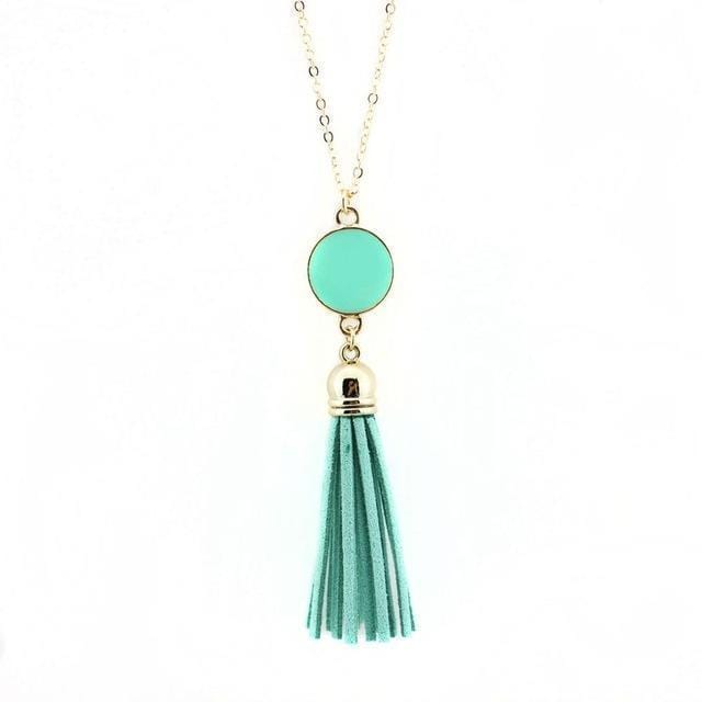 Women Enamel Disc Long Tassel Pendant Necklace-Gold Mint-As Picture-77cm-JadeMoghul Inc.