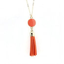 Women Enamel Disc Long Tassel Pendant Necklace-Gold Orange-As Picture-77cm-JadeMoghul Inc.