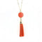Women Enamel Disc Long Tassel Pendant Necklace-Gold Orange-As Picture-77cm-JadeMoghul Inc.