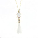 Women Enamel Disc Long Tassel Pendant Necklace-Gold White-As Picture-77cm-JadeMoghul Inc.