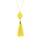 Women Enamel Disc Long Tassel Pendant Necklace-Gold Yellow-As Picture-77cm-JadeMoghul Inc.