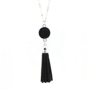 Women Enamel Disc Long Tassel Pendant Necklace-Silver Black-As Picture-77cm-JadeMoghul Inc.