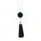 Women Enamel Disc Long Tassel Pendant Necklace-Silver Black-As Picture-77cm-JadeMoghul Inc.