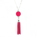 Women Enamel Disc Long Tassel Pendant Necklace-Silver Hot Pink-As Picture-77cm-JadeMoghul Inc.