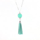 Women Enamel Disc Long Tassel Pendant Necklace-Silver Mint-As Picture-77cm-JadeMoghul Inc.