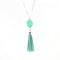 Women Enamel Disc Long Tassel Pendant Necklace-Silver Mint-As Picture-77cm-JadeMoghul Inc.