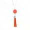 Women Enamel Disc Long Tassel Pendant Necklace-Silver Orange-As Picture-77cm-JadeMoghul Inc.
